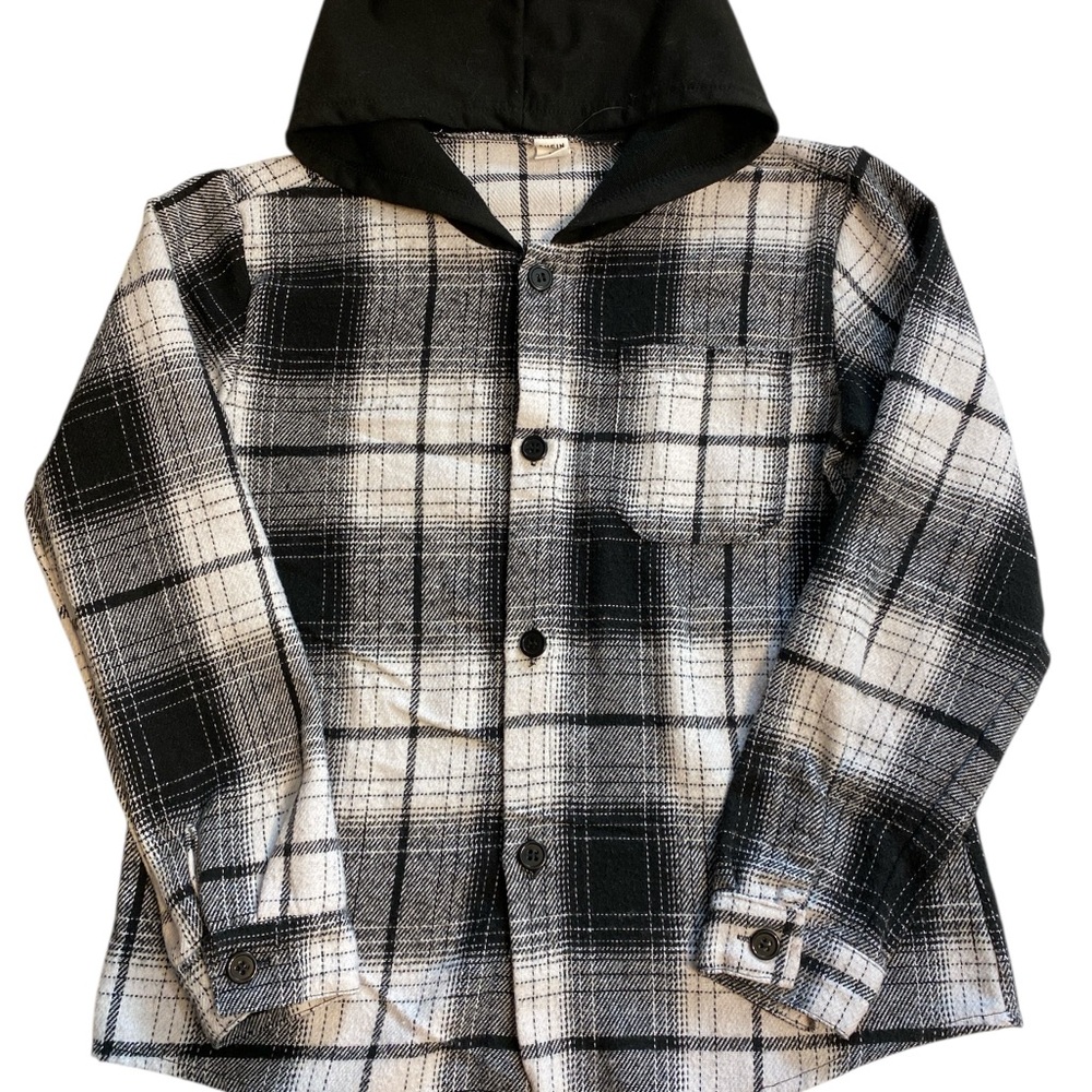 SHEIN Kids Black and White Plaid Button Down Shirt US sized Medium 10/12